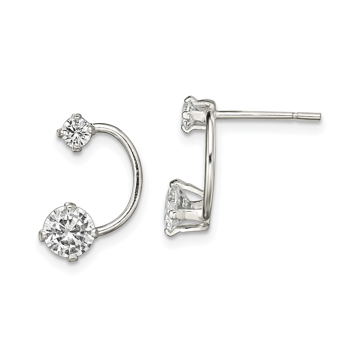 Sterling Silver Stud Earrings with Cubic Zirconia, Open Curve Bypass Design