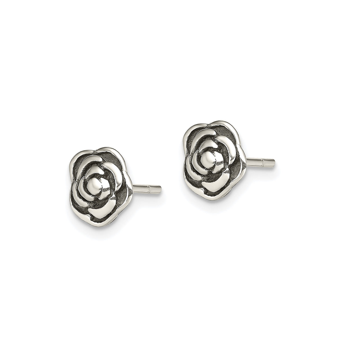 Sterling Silver Rose Stud Earrings with Detailed Bloom Design, Feminine Floral Style for Women
