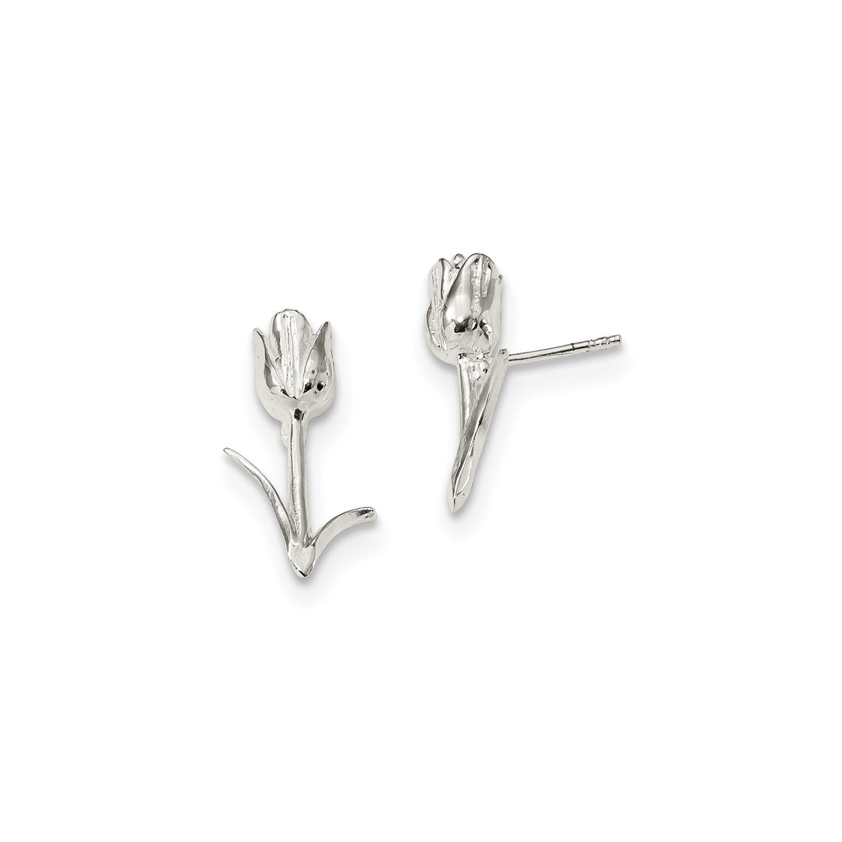 Sterling Silver Tulip Flower Stud Earrings, Delicate Floral Botanical Design for Women