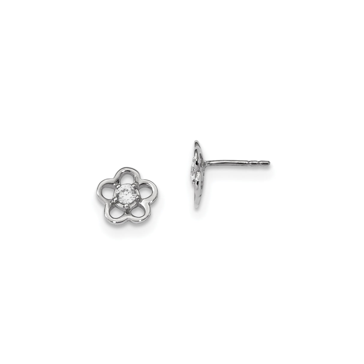 Sterling Silver Flower Stud Earrings with Cubic Zirconia, Delicate Floral Design for Women