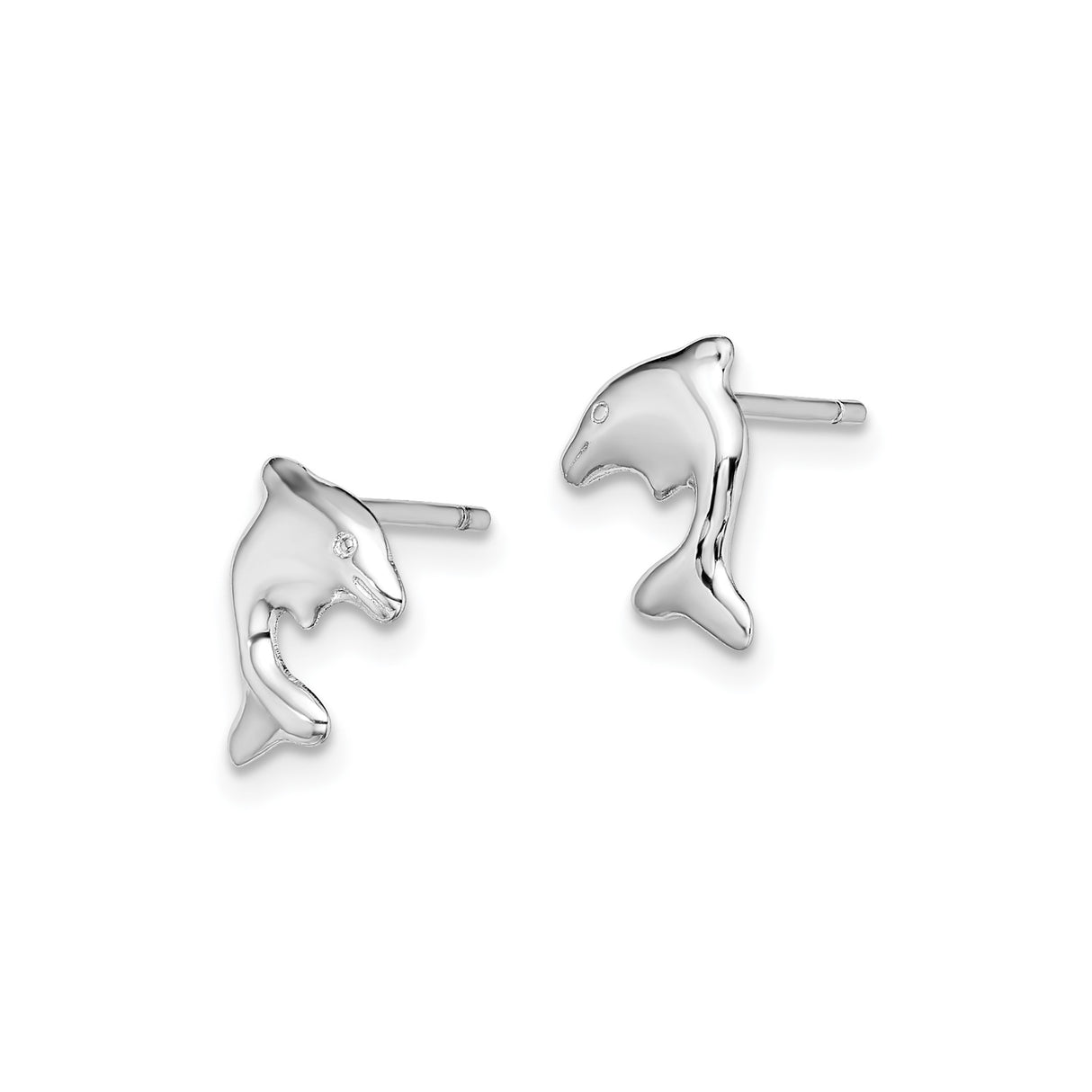Sterling Silver Dolphin Stud Earrings, Polished Ocean-Inspired Marine Animal Design