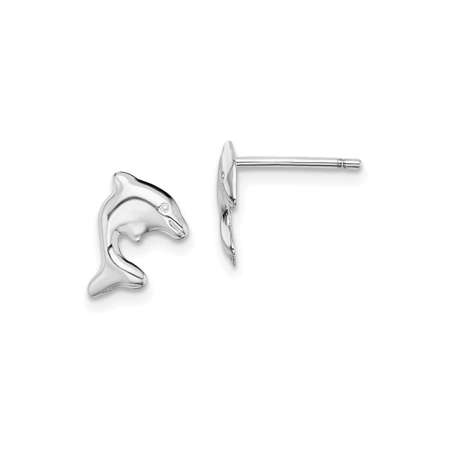 Sterling Silver Dolphin Stud Earrings, Polished Ocean-Inspired Marine Animal Design