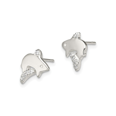 Sterling Silver Orca Whale Stud Earrings with Cubic Zirconia, Ocean Animal Theme