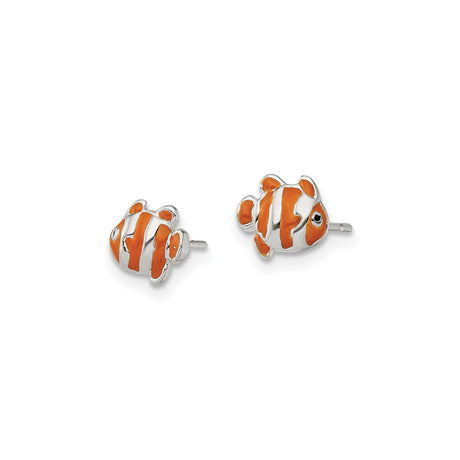 Sterling Silver Clownfish Stud Earrings with Colorful Enamel Detailing, Ocean Animal Design