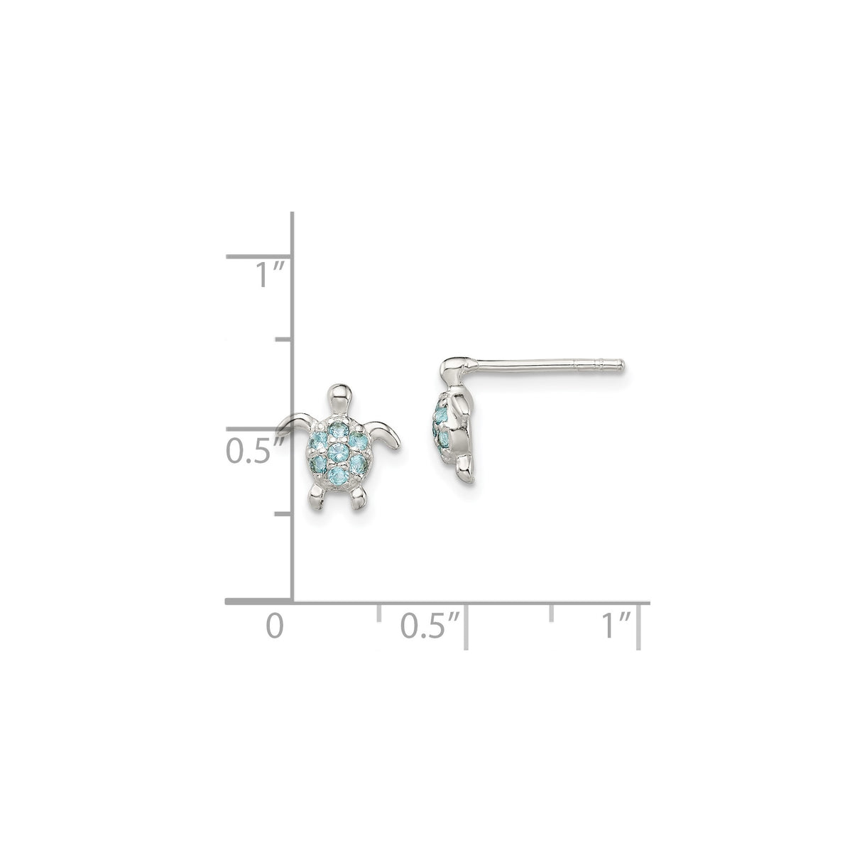 Sterling Silver Turtle Stud Earrings with Cubic Zirconia, Ocean-Inspired Marine Life Design