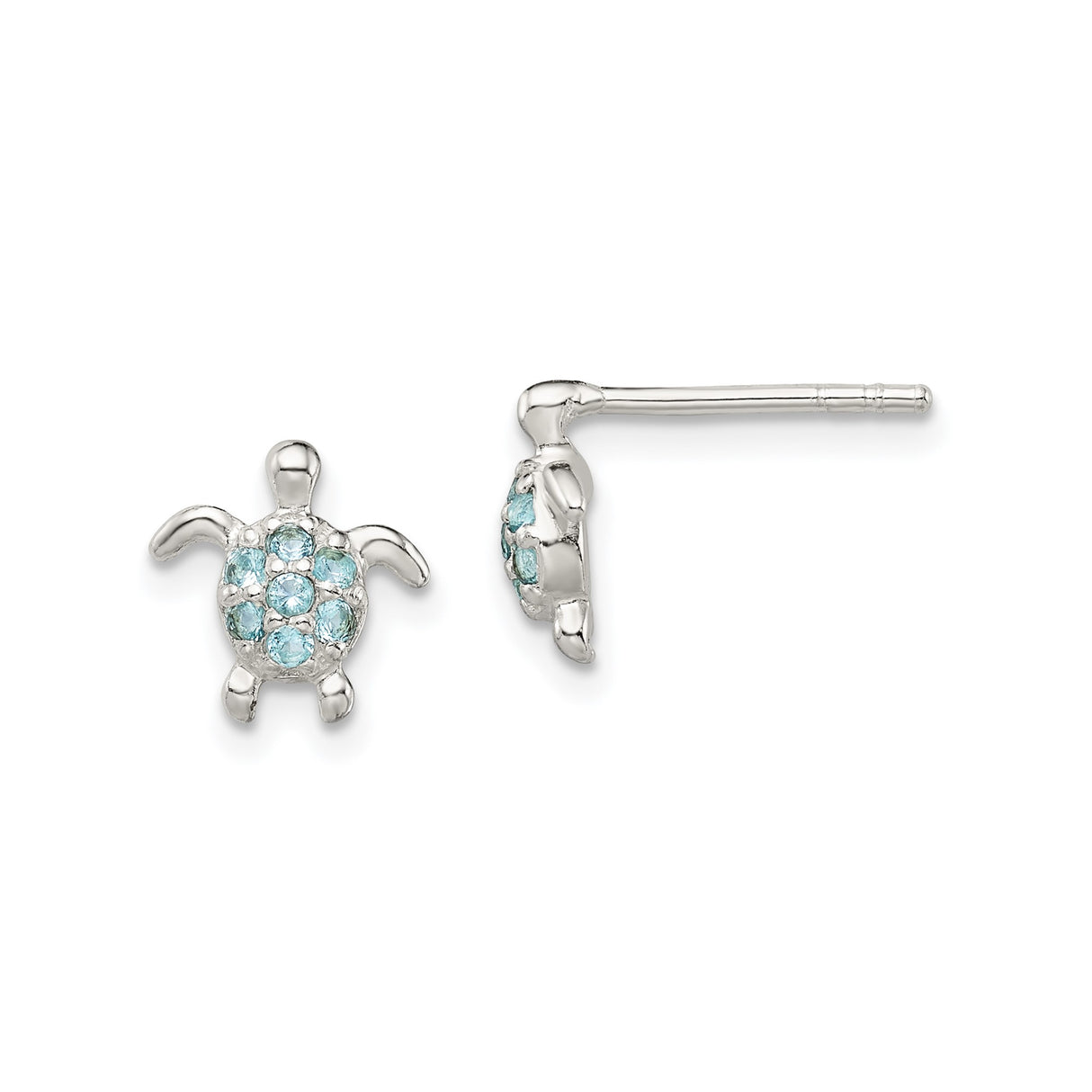 Sterling Silver Turtle Stud Earrings with Cubic Zirconia, Ocean-Inspired Marine Life Design