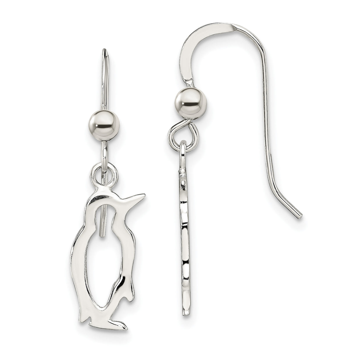 Sterling Silver Penguin Dangle Earrings with Whimsical Cutout Animal Design