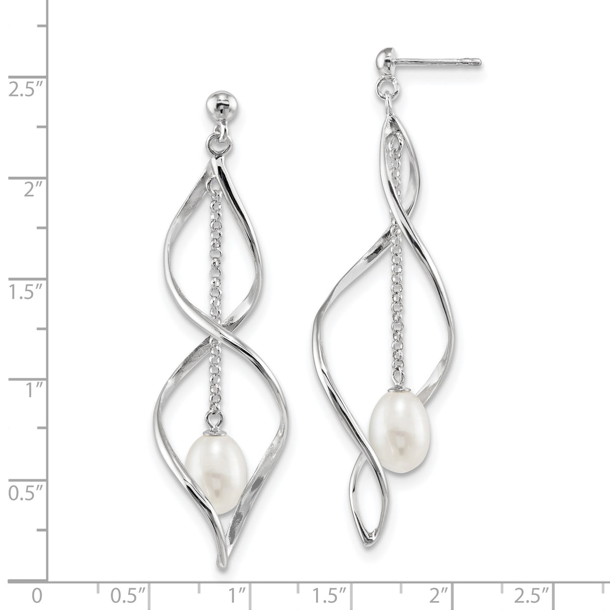 Sterling Silver Teardrop Dangle Earrings with Floating Freshwater Pearls, Twisted Open Curve Design