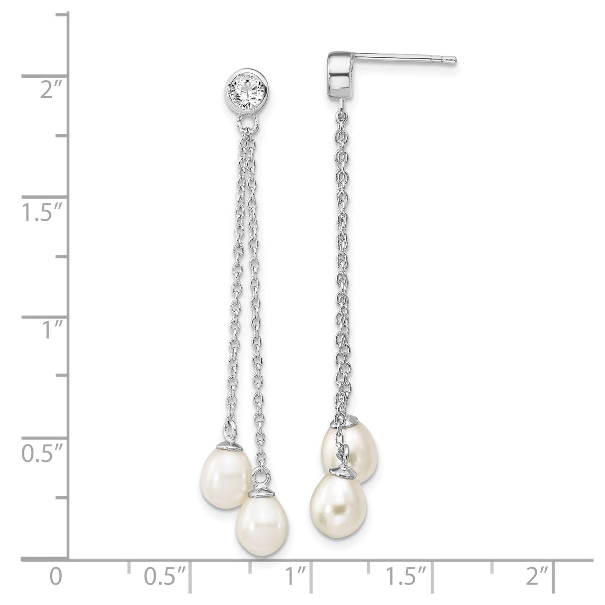Sterling Silver Dangle Earrings with Freshwater Pearl and Cubic Zirconia, Minimalist Bridal Style