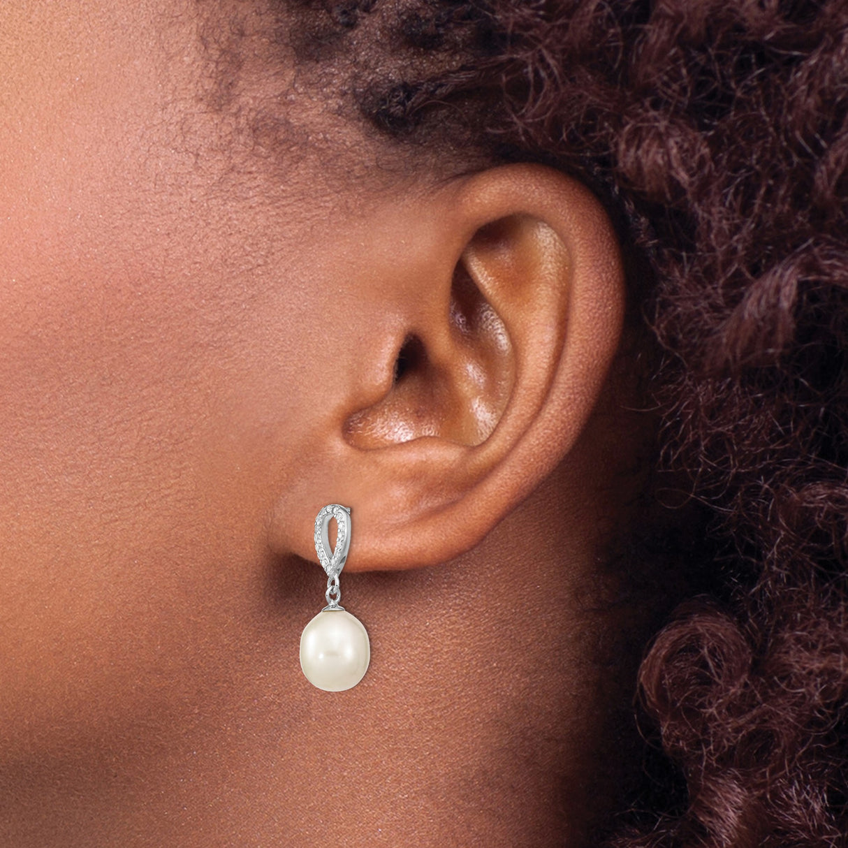 Sterling Silver Drop Earrings with Freshwater Pearl and Cubic Zirconia Teardrops, Bridal Style