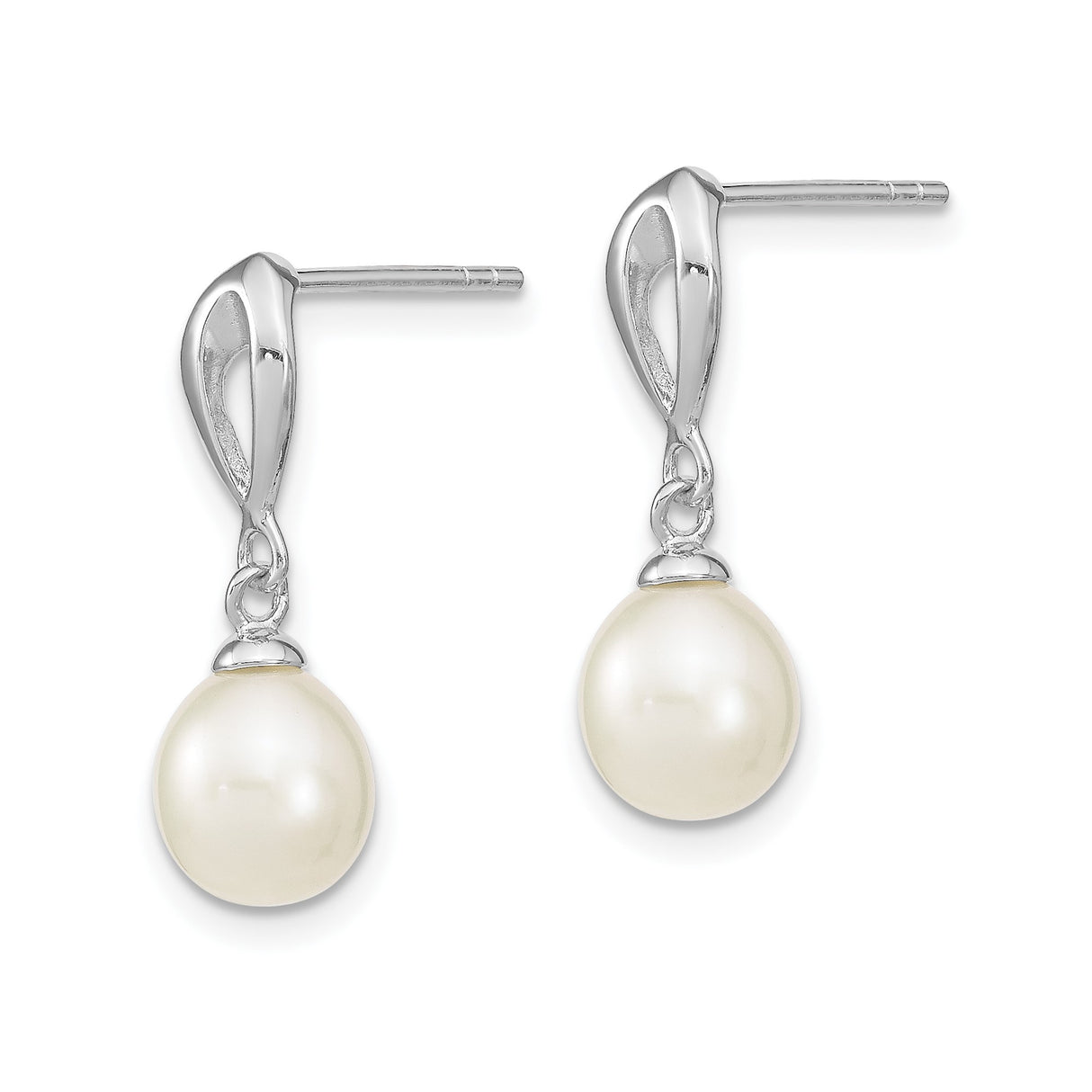 Sterling Silver Drop Earrings with White Freshwater Cultured Pearls, Modern Dangle Design for Women