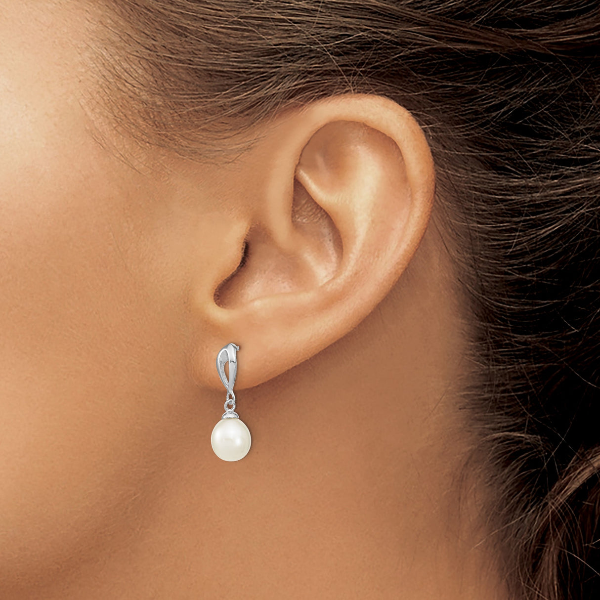 Sterling Silver Drop Earrings with White Freshwater Cultured Pearls, Modern Dangle Design for Women