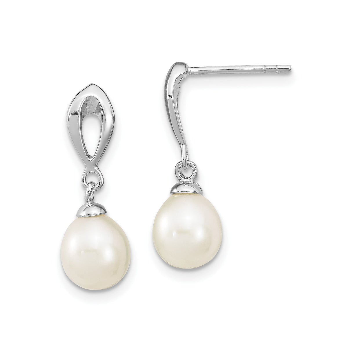 Sterling Silver Drop Earrings with White Freshwater Cultured Pearls, Modern Dangle Design for Women