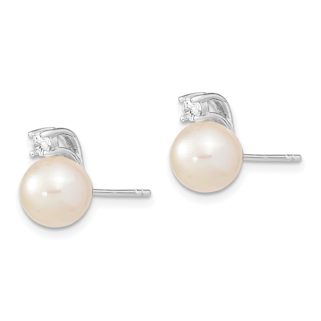 Sterling Silver Pearl Stud Earrings with Cubic Zirconia Accents, Classic Bridal Jewelry for Women
