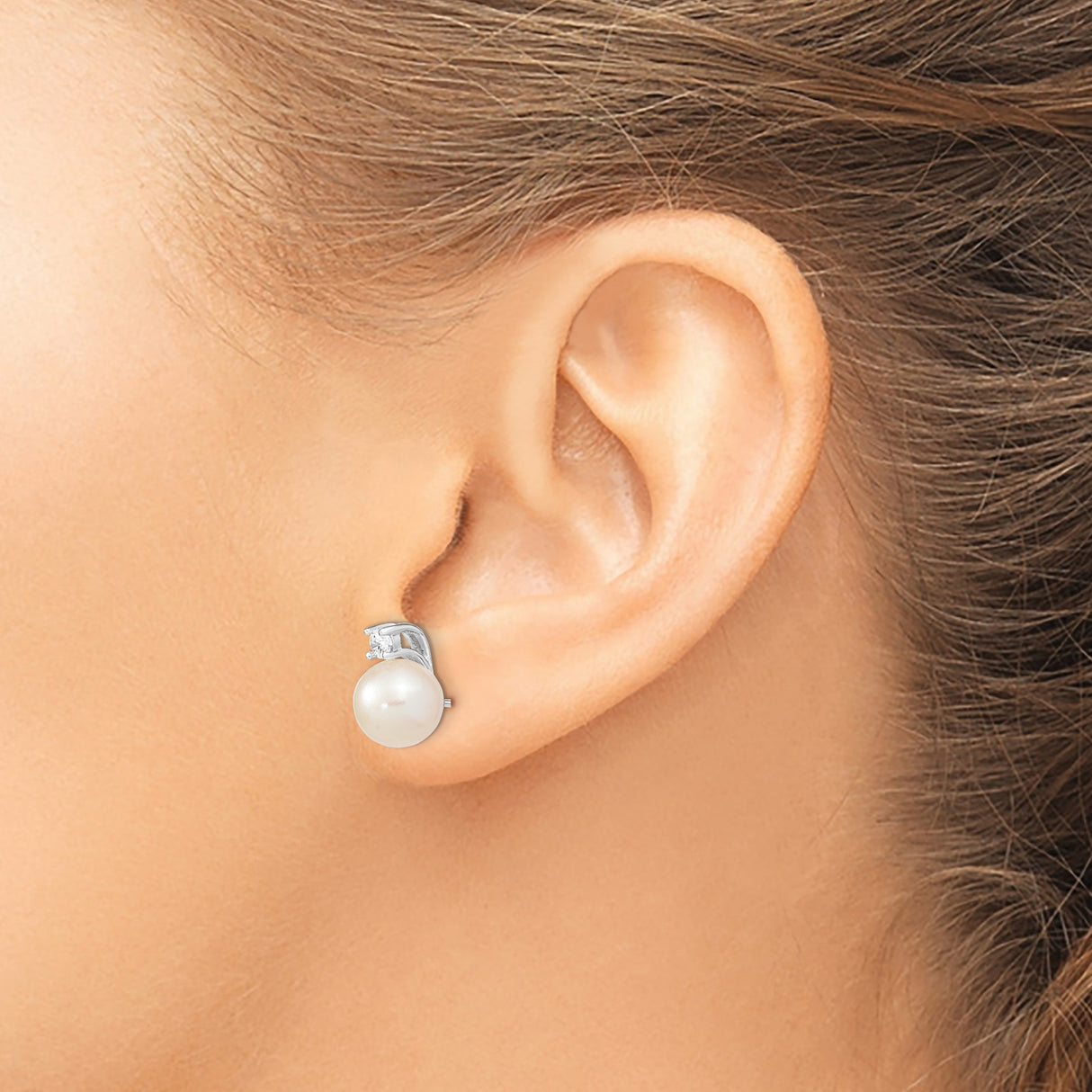 Sterling Silver Pearl Stud Earrings with Cubic Zirconia Accents, Classic Bridal Jewelry for Women