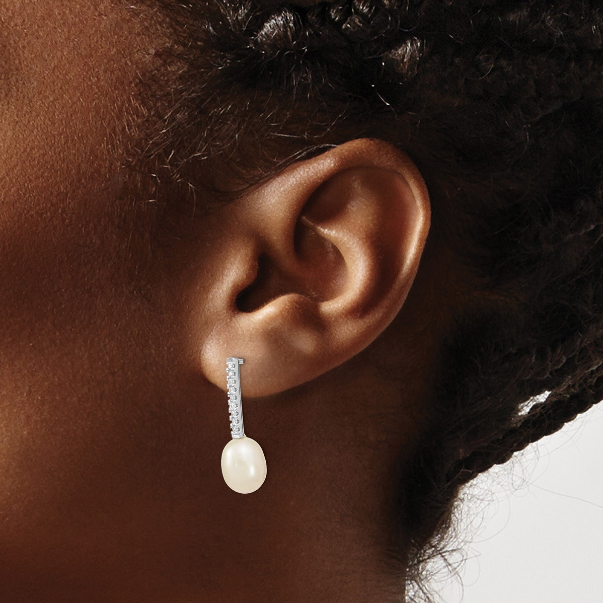Sterling Silver Drop Earrings with Cultured Freshwater Pearls and Cubic Zirconia Accents