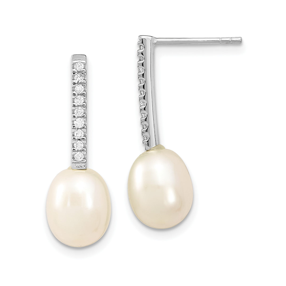Sterling Silver Drop Earrings with Cultured Freshwater Pearls and Cubic Zirconia Accents