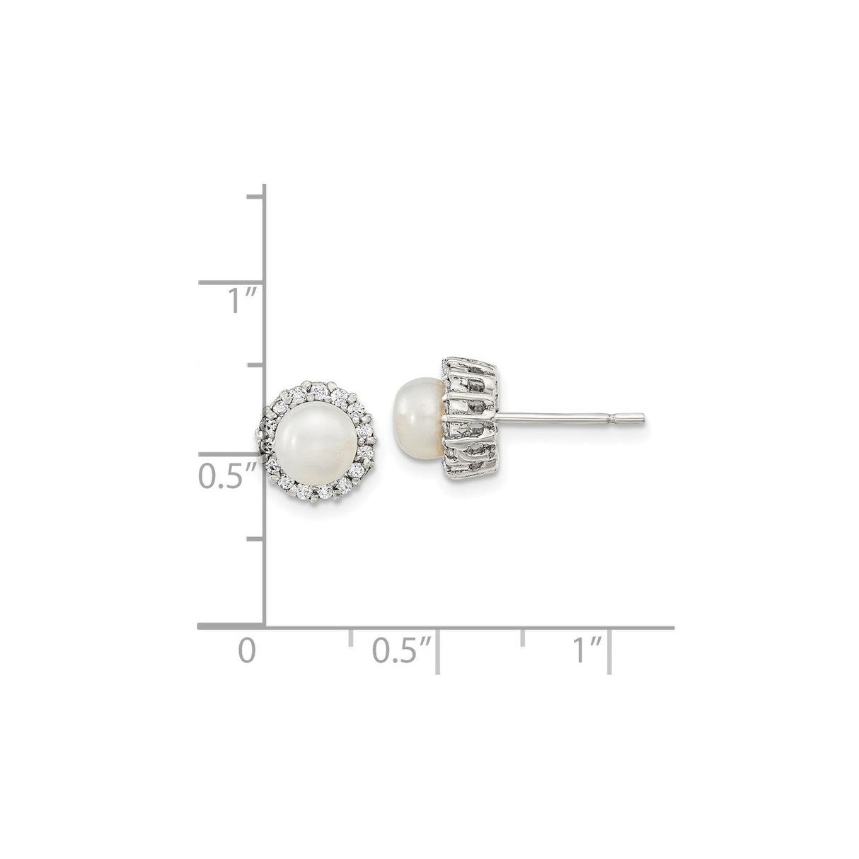Sterling Silver Pearl Stud Earrings with Cubic Zirconia Halo, Classic Round Design for Women