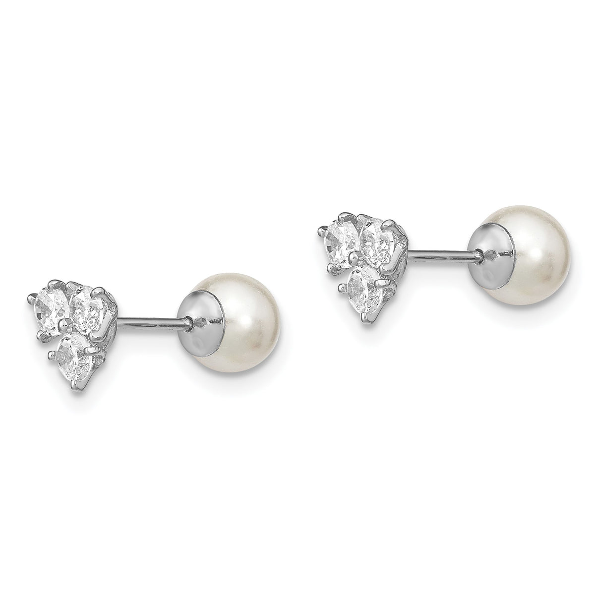 Sterling Silver Reversible Stud Earrings with White Pearl and Cubic Zirconia