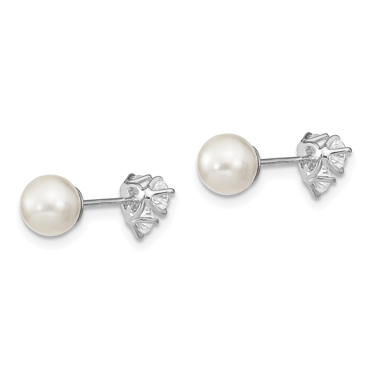Sterling Silver Reversible Stud Earrings with White Pearl and Cubic Zirconia