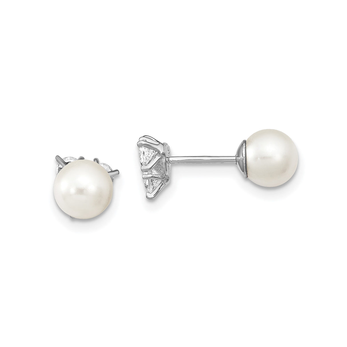 Sterling Silver Reversible Stud Earrings with White Pearl and Cubic Zirconia