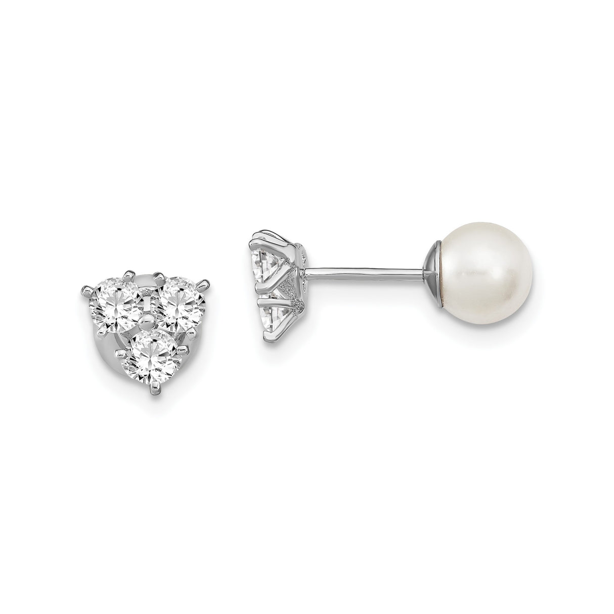 Sterling Silver Reversible Stud Earrings with White Pearl and Cubic Zirconia