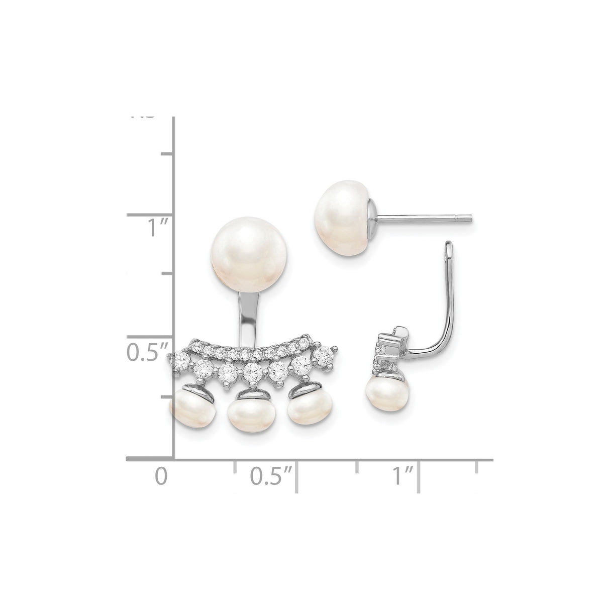 Sterling Silver Ear Jackets with Pearl Studs and Cubic Zirconia Accents for Women