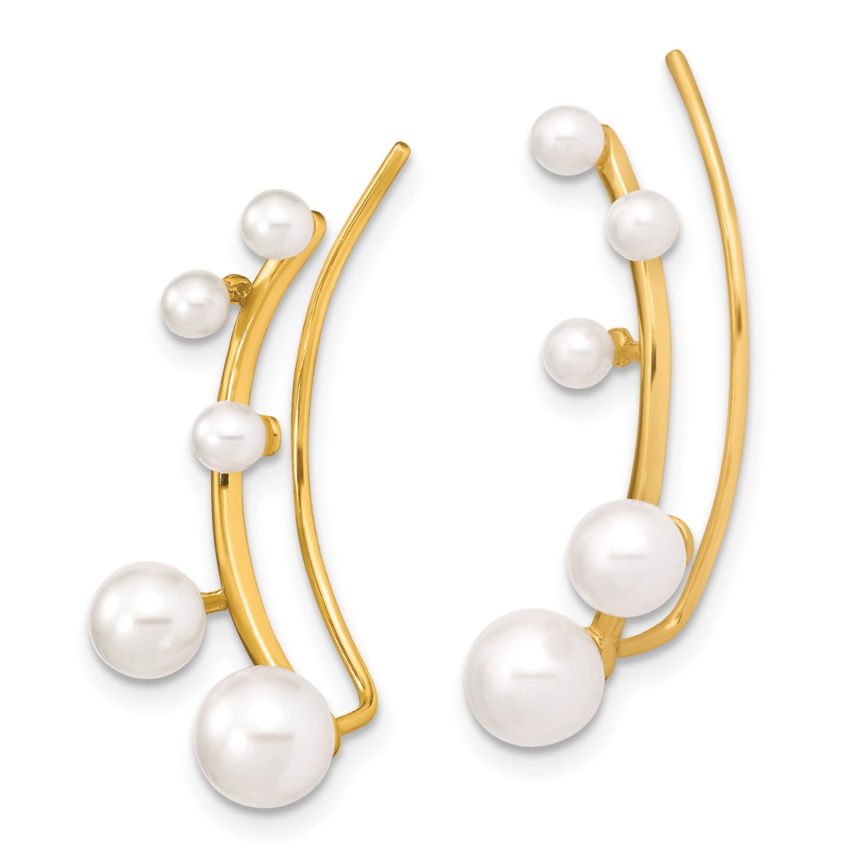 Sterling Silver Ear Climbers with Graduated Faux Pearls, Curved Modern Earrings for Women