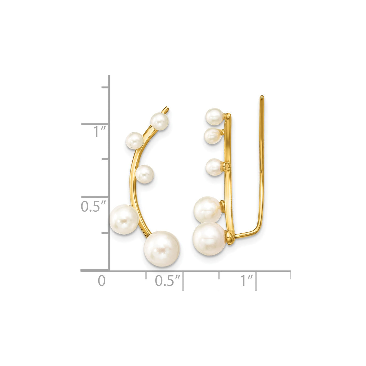 Sterling Silver Ear Climbers with Graduated Faux Pearls, Curved Modern Earrings for Women