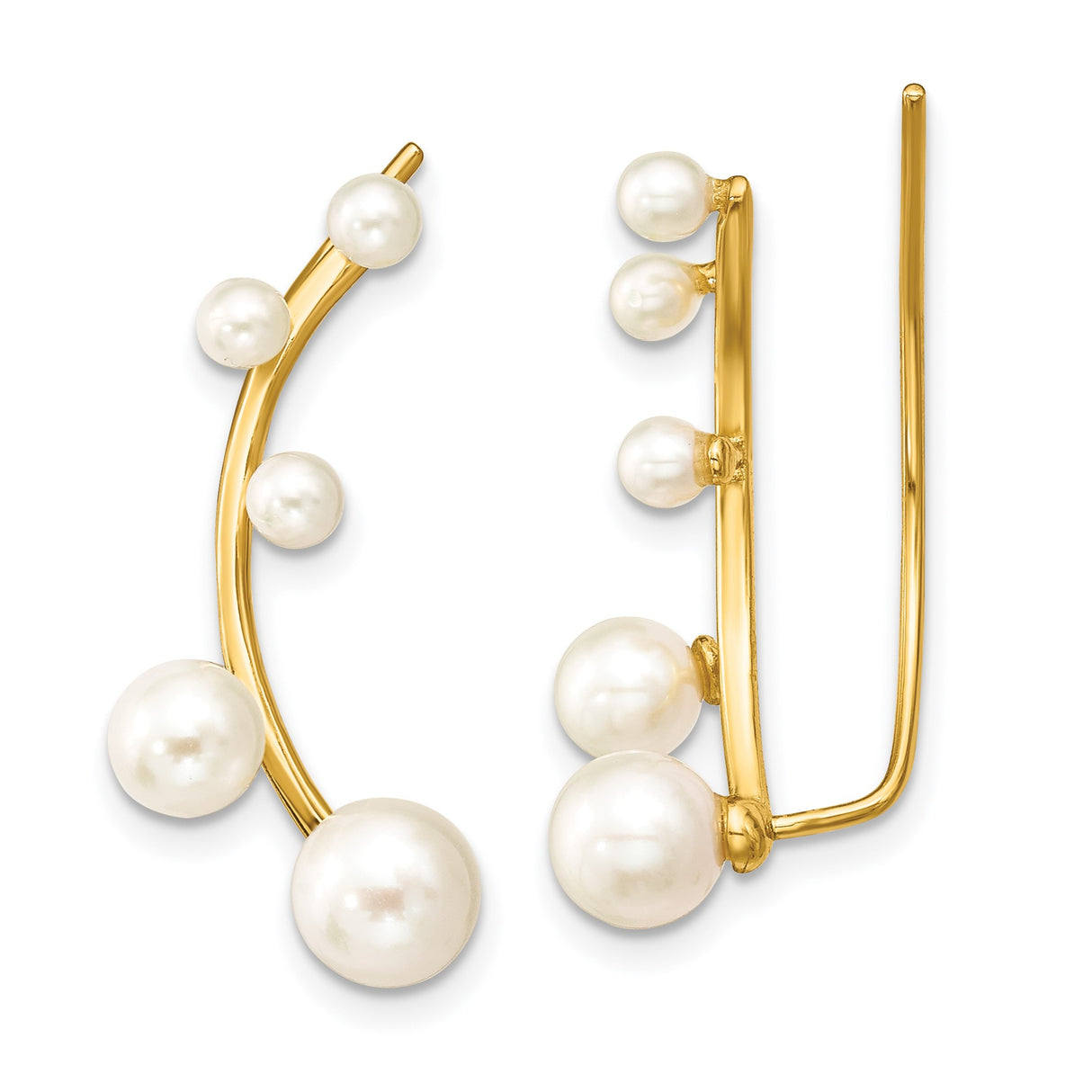 Sterling Silver Ear Climbers with Graduated Faux Pearls, Curved Modern Earrings for Women