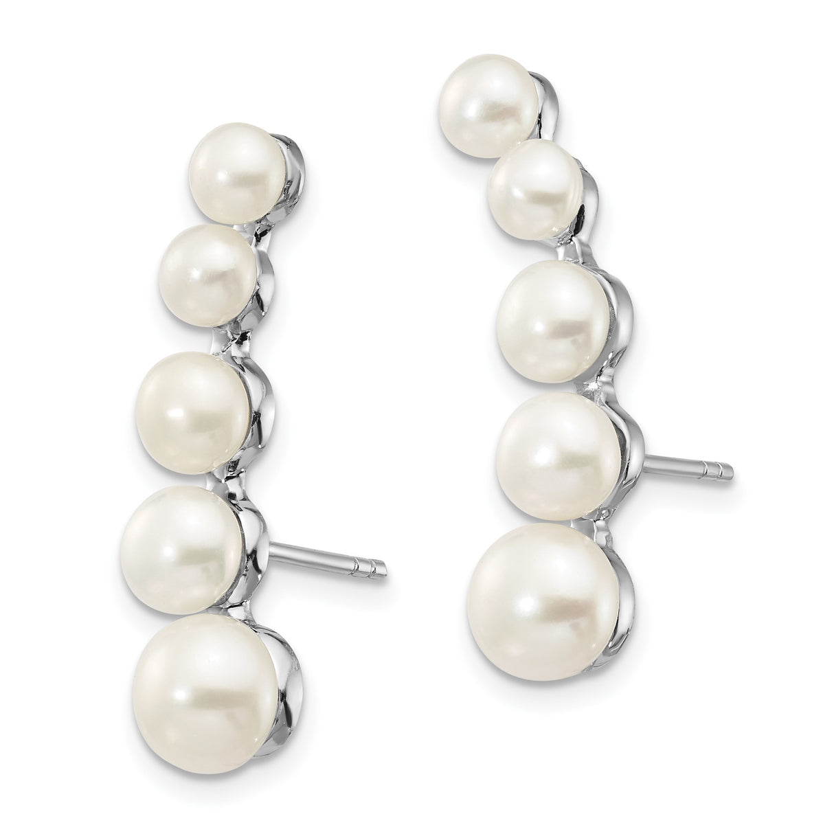 Sterling Silver Climber Earrings with Freshwater Cultured Pearls, Minimalist Linear Design