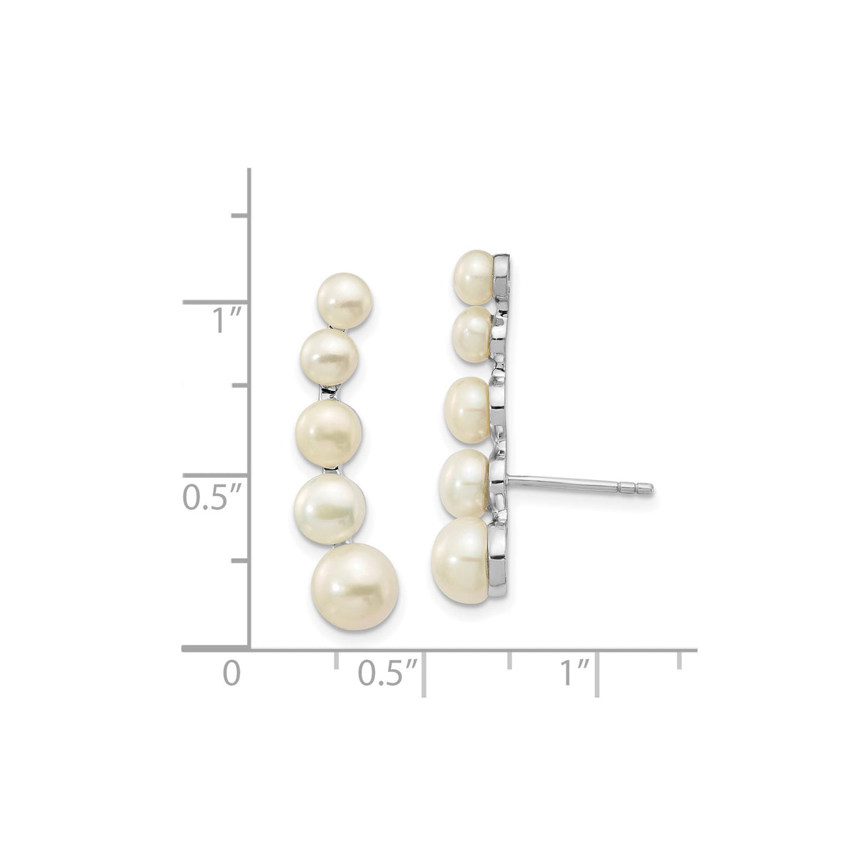 Sterling Silver Climber Earrings with Freshwater Cultured Pearls, Minimalist Linear Design