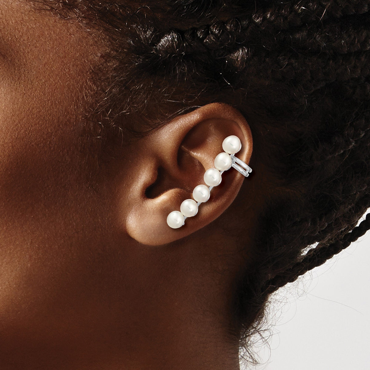 Sterling Silver Ear Climbers with Vertical Row of White Freshwater Cultured Pearls for Women