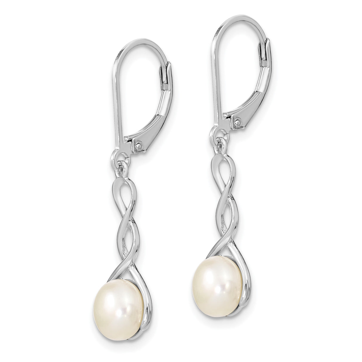 Sterling Silver Drop Earrings with Cultured Pearl, Infinity Design, Leverback Style