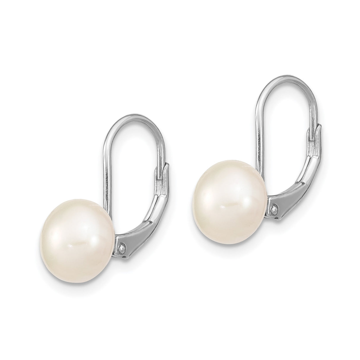 Sterling Silver Leverback Dangle Earrings with White Freshwater Cultured Pearls, Classic Design