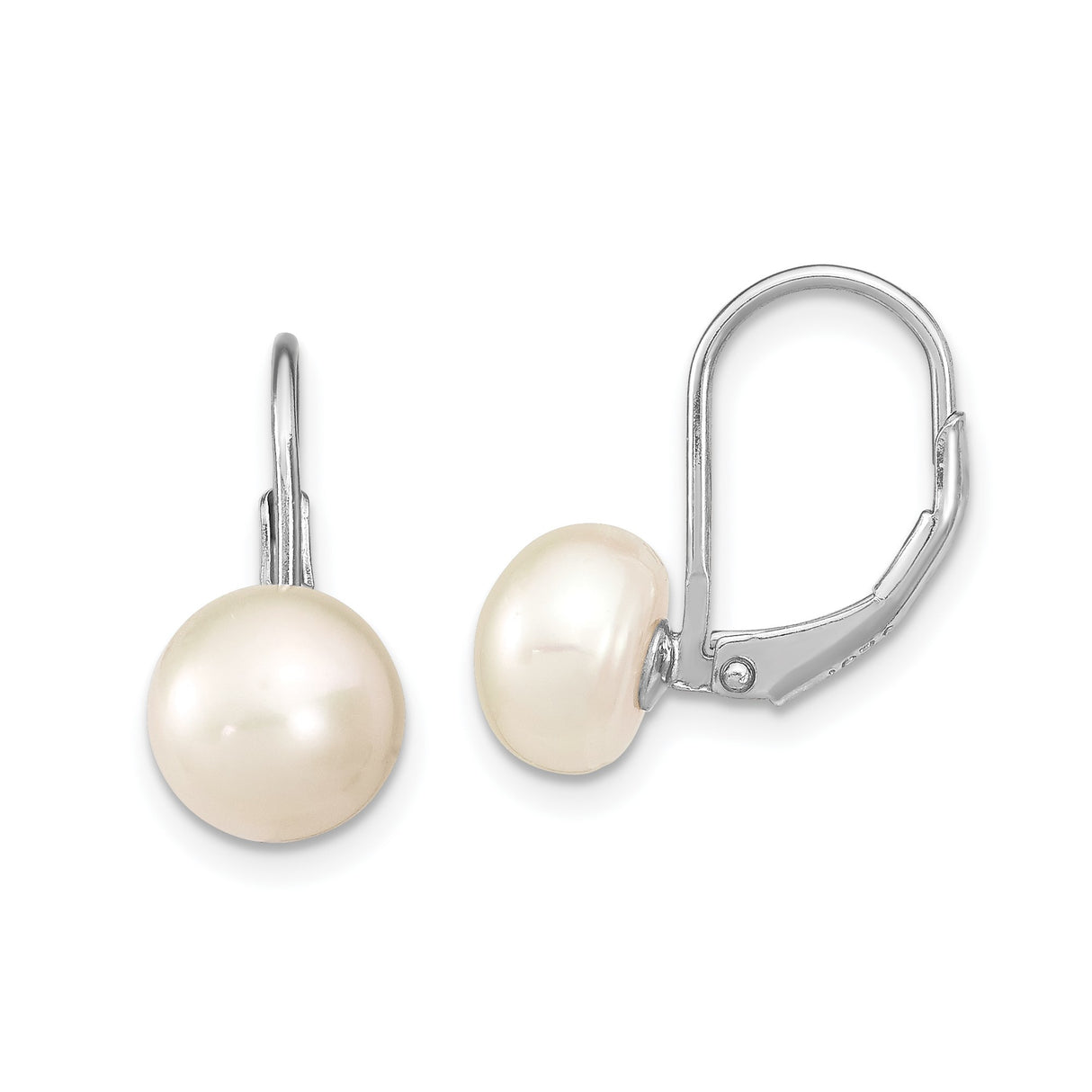 Sterling Silver Leverback Dangle Earrings with White Freshwater Cultured Pearls, Classic Design