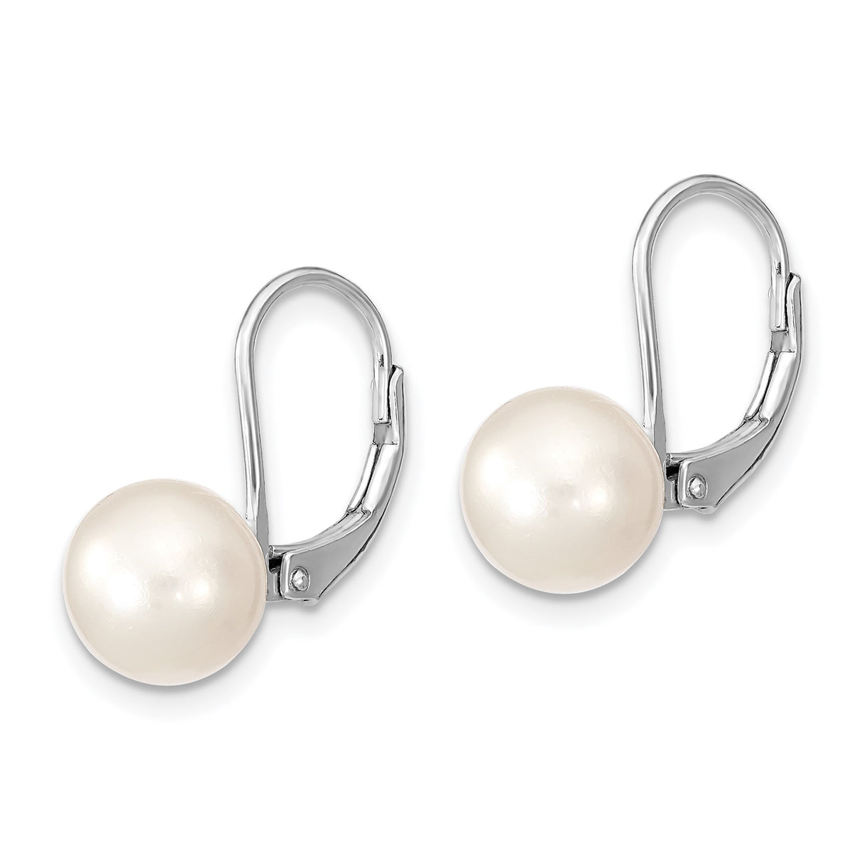 Sterling Silver Leverback Drop Earrings with Round Cultured Pearls, Classic Bridal Style