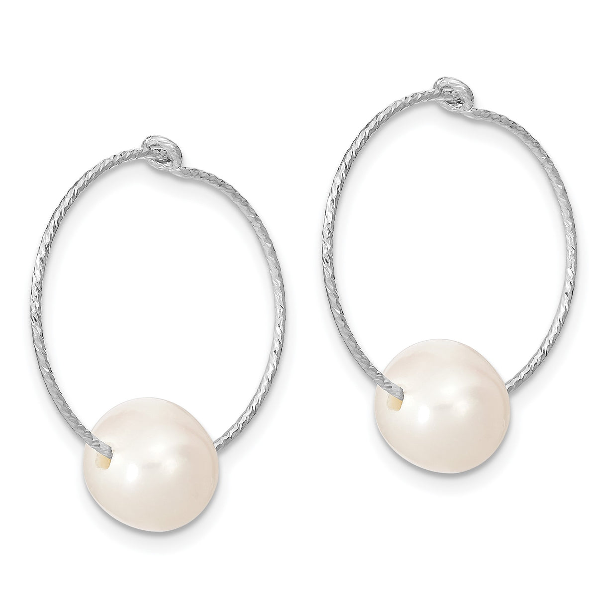 Sterling Silver Hoop Earrings with Natural Freshwater Coin Pearls, Minimalist Textured Design