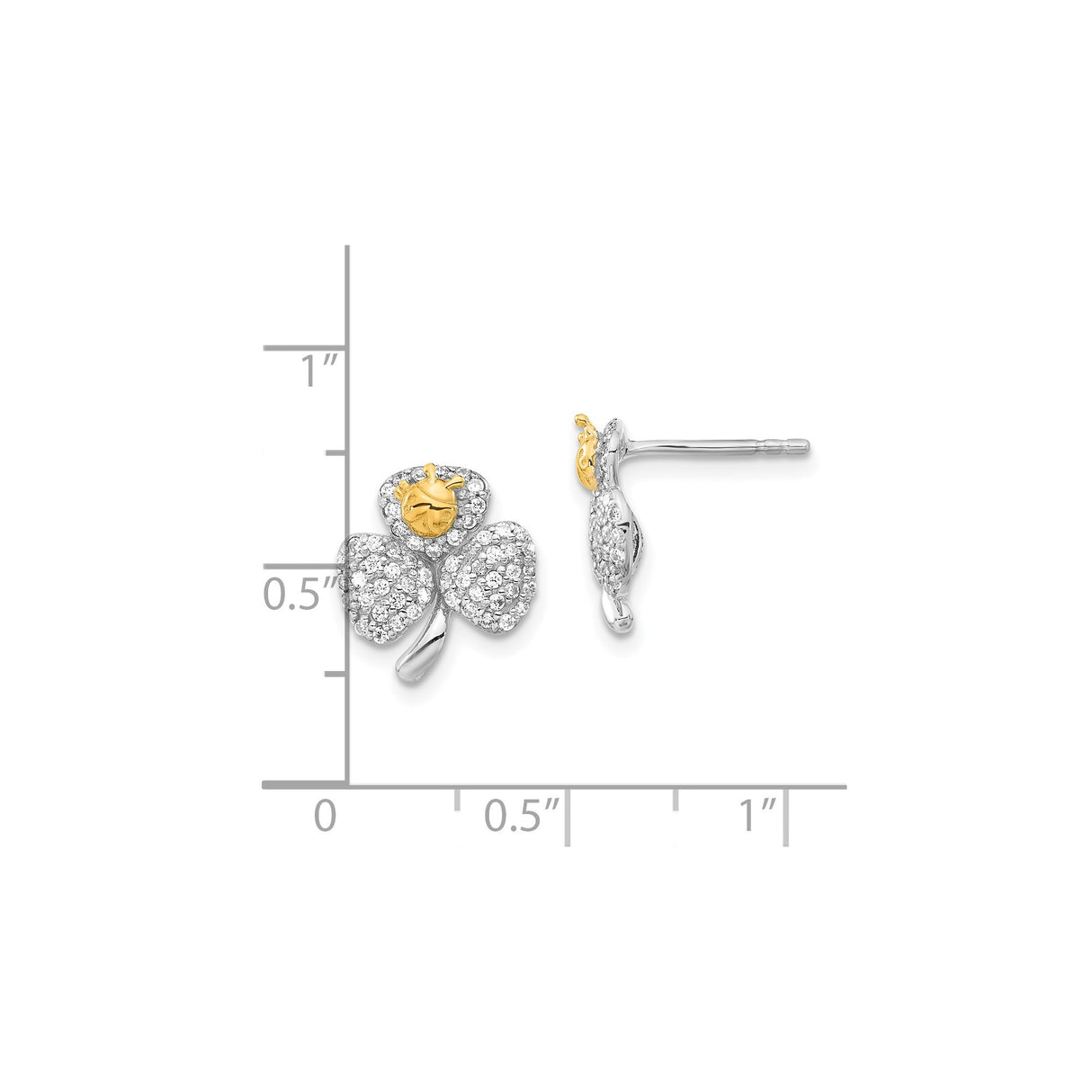 Sterling Silver Clover Stud Earrings with Cubic Zirconia and Gold-Tone Ladybug Accent