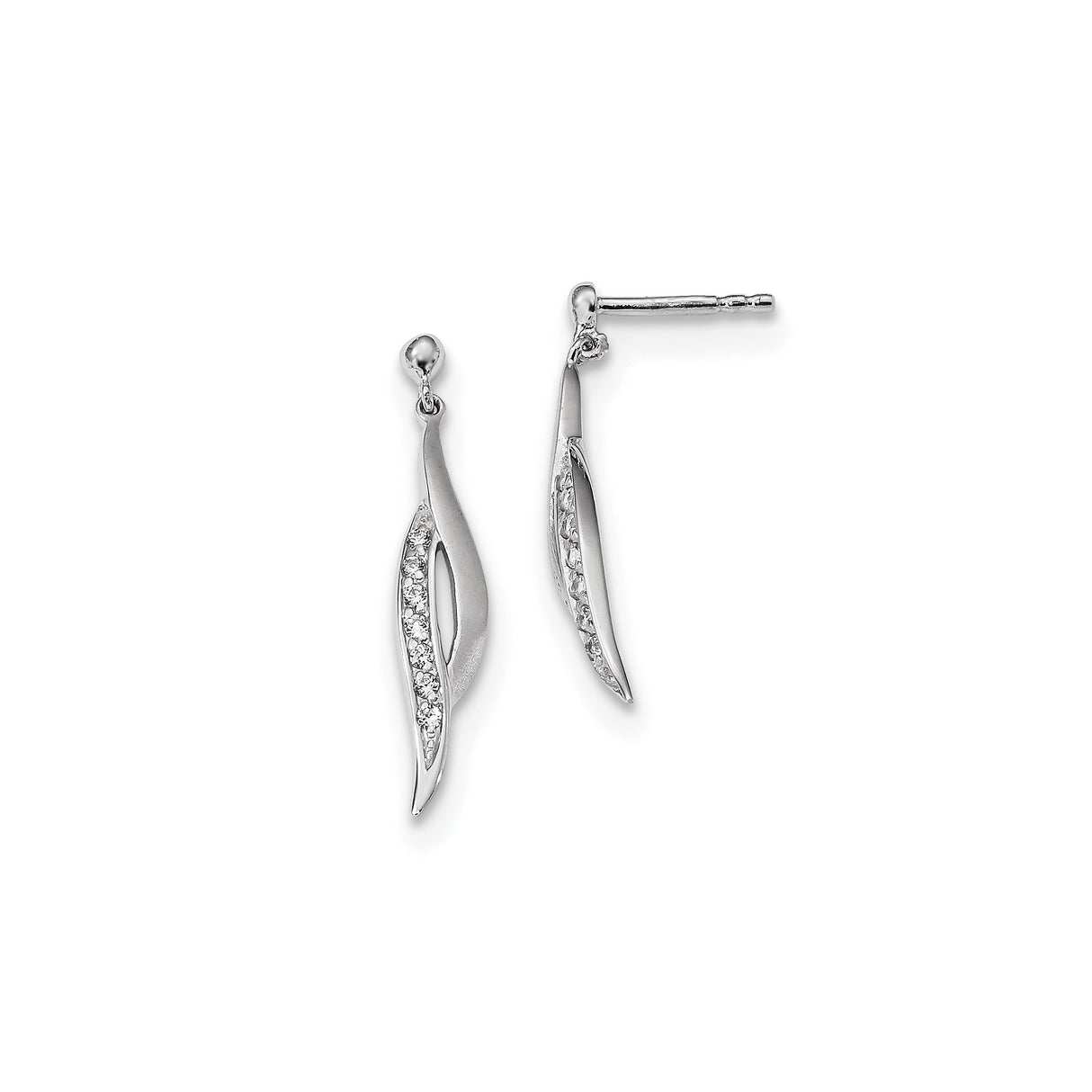 Sterling Silver Dangle Earrings with Cubic Zirconia, Twisted Leaf Design, Lightweight Drop Style