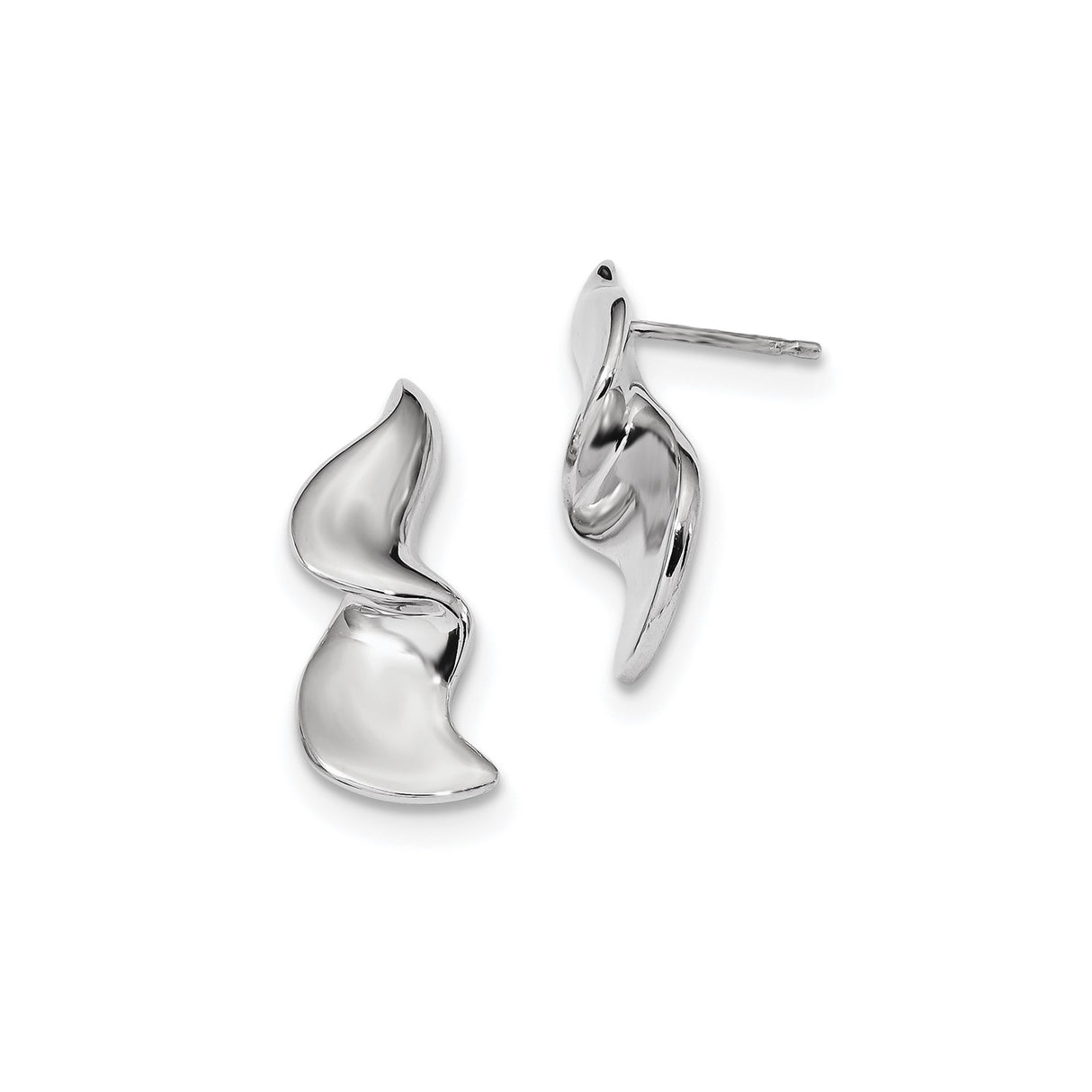 Sterling Silver Wave Stud Earrings with Fluid Abstract Design and High Polish Finish