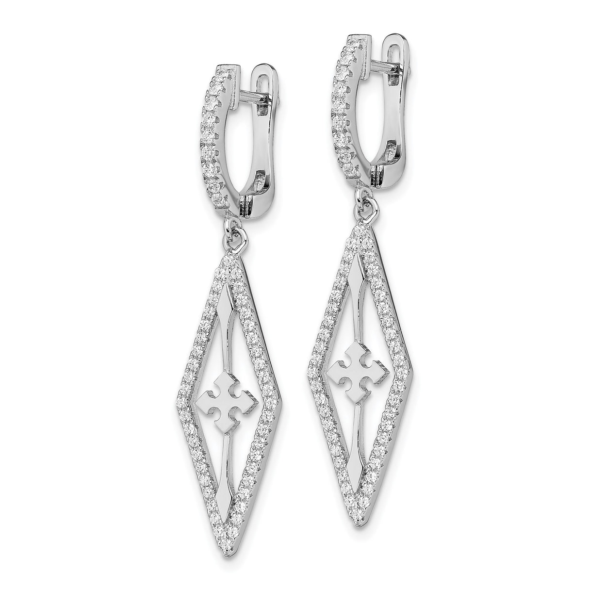 Sterling Silver Cross Dangle Earrings with Cubic Zirconia, Cutout Faith-Inspired Design