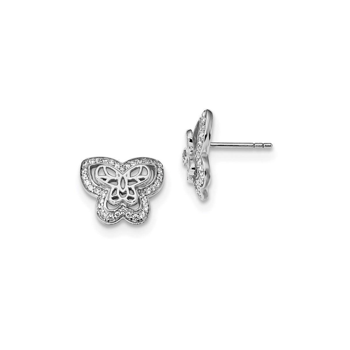 Sterling Silver Butterfly Stud Earrings with Cubic Zirconia, Openwork Design