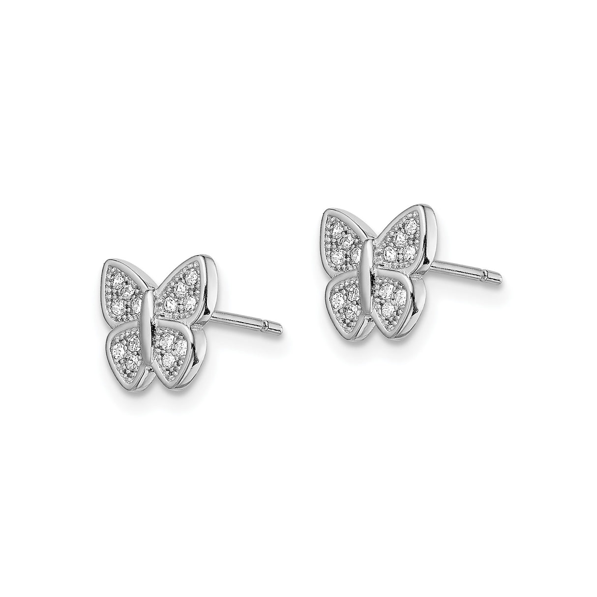 Sterling Silver Butterfly Pavé Stud Earrings with Cubic Zirconia, Nature-Inspired Design for Women