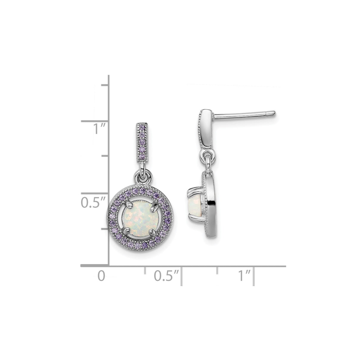 Sterling Silver Dangle Earrings with Round Lab-Created Opal and Purple Cubic Zirconia Halo