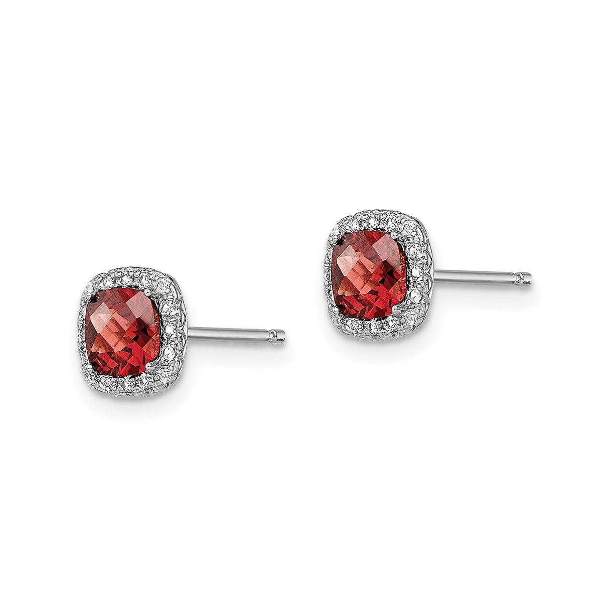 Sterling Silver Garnet Stud Earrings with Halo and White Accent Stones