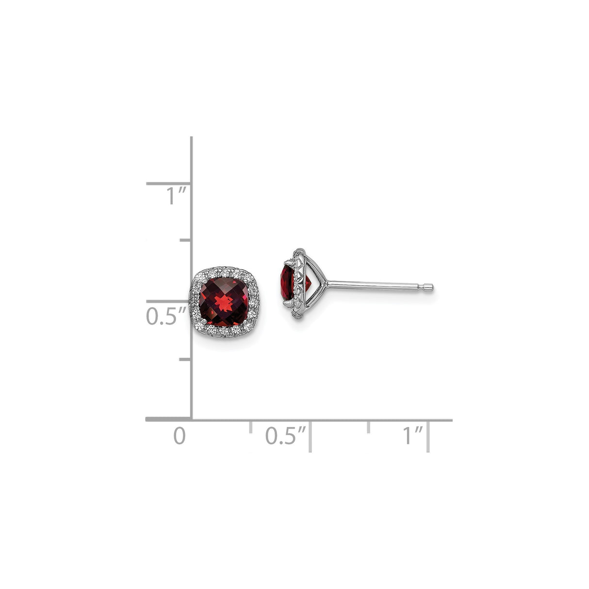 Sterling Silver Garnet Stud Earrings with Halo and White Accent Stones