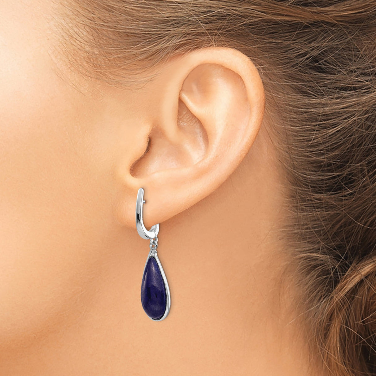 Sterling Silver Teardrop Dangle Earrings with Natural Lapis Lazuli Stones, Modern Lightweight Design