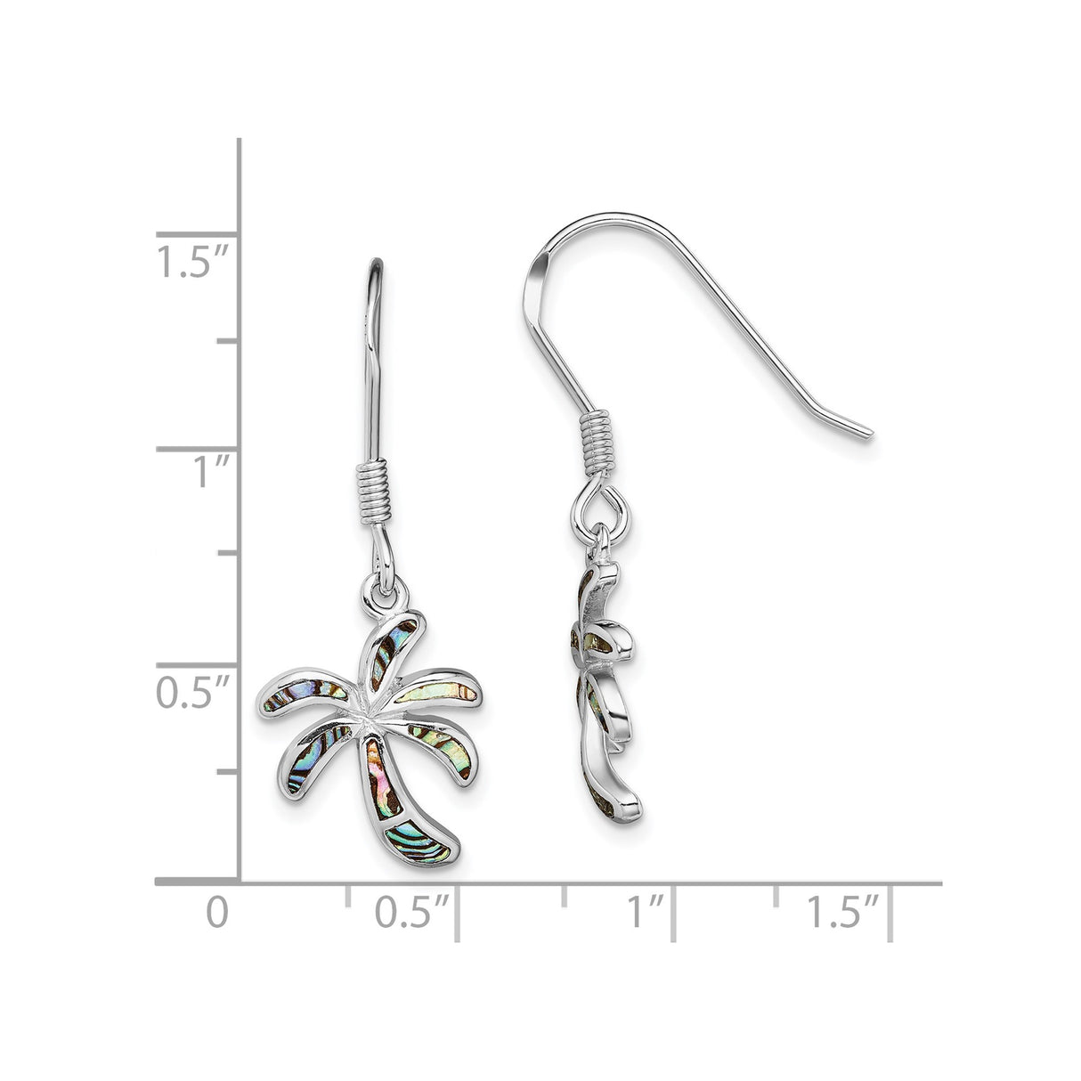 Sterling Silver Dangle Earrings with Abalone Shell, Palm Tree Design, Tropical Boho Style