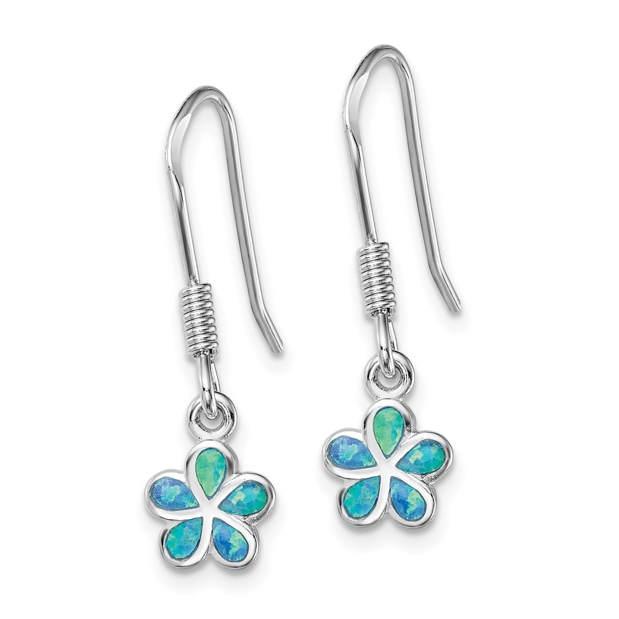 Sterling Silver Drop Earrings with Created Opal, Five Petal Floral Design